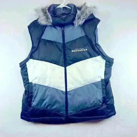 Reebok Puffer Vest Seattle Seahawks Women’s Size XL Navy White Blue Hood - Picture 6 of 6